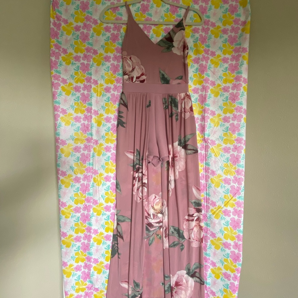 Floral and blush pink romper dress